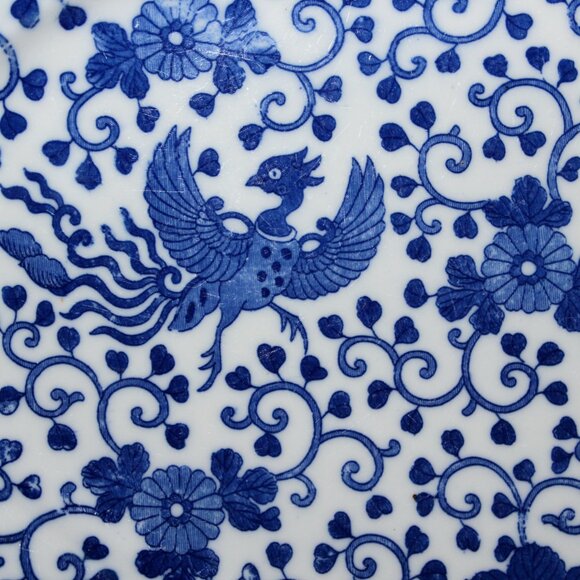 Blue and White Morimura Bros Platter | Vintage Flying Phoenix - Picture 3 of 12